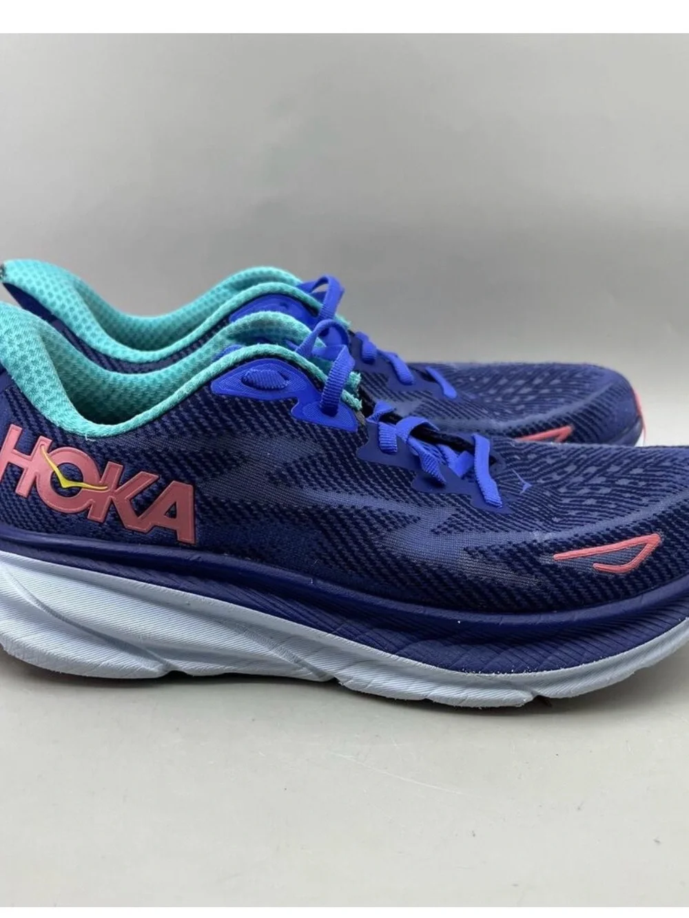 Hoka Women's Navy & Teal Running Shoes with Pink Logos